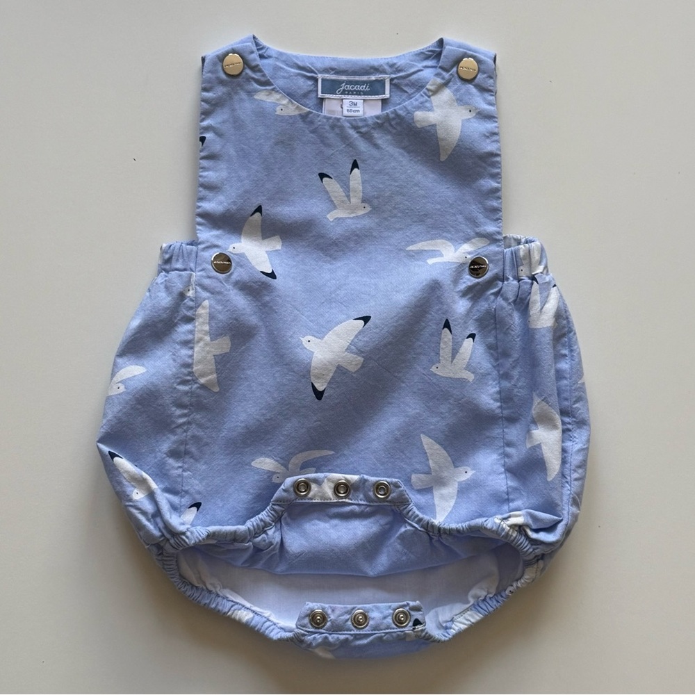 Jacadi Boys Light Blue Seagull Print Bubble Romper - Size 3M - Picture 4 of 16